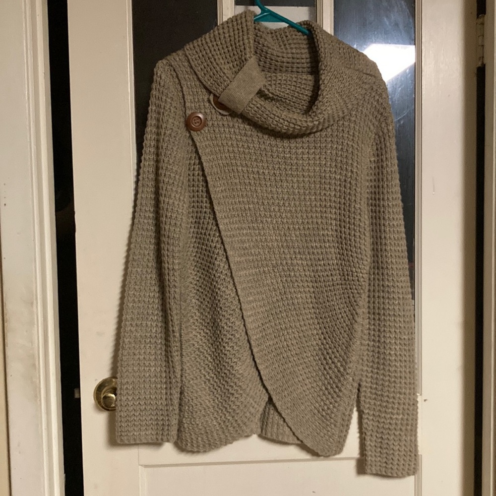 Beige Knit Sweater with Button Detail
